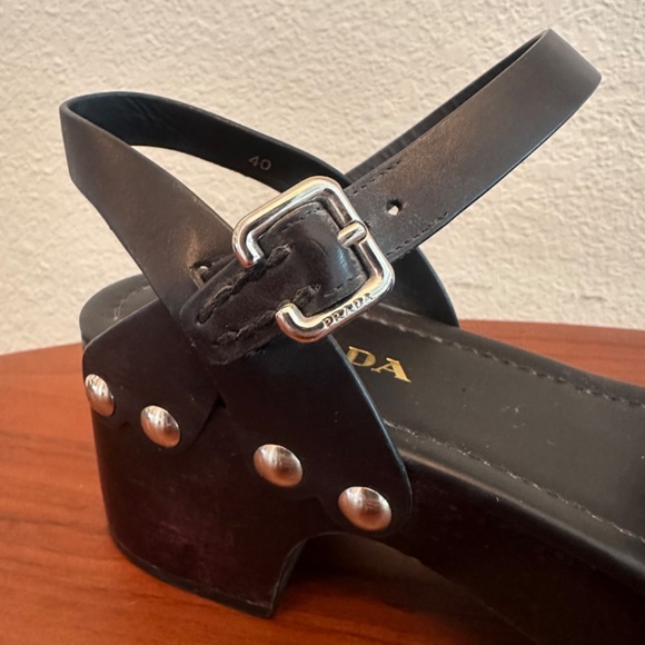 Like New Prada Platform Black Stud Sandal Wooden Clog Size 40 - Picture 9 of 11